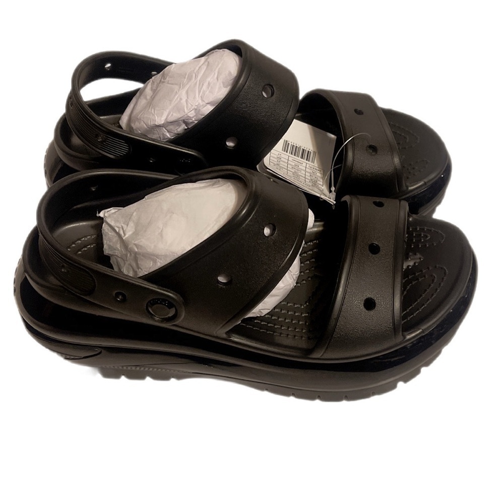 NIB Crocs Black Mega Crush Rubber Slip-on Open Toe trend logo Embossed Sandals 8 - Picture 4 of 6